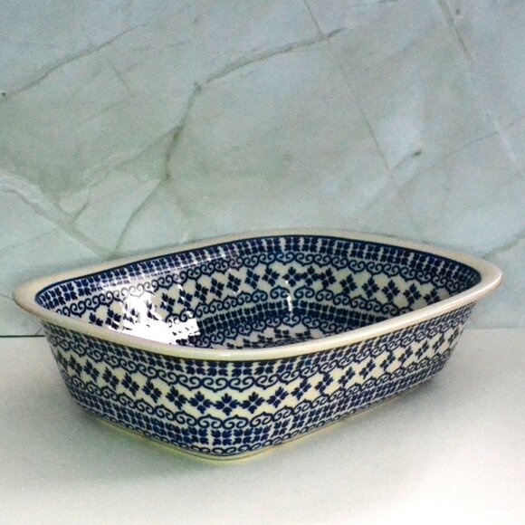 Boleslawic Rectangular Baking Dish Polish Pottery White Clay Kitchen Wear - Picture 3 of 9